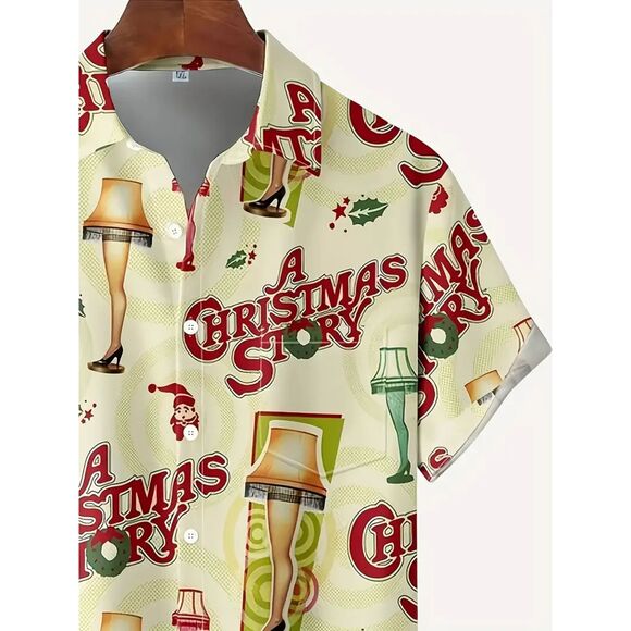 Men's XXL A Christmas Story Movie Theme Print Short Sleeve Hawaiian Shirt #F - Picture 3 of 5